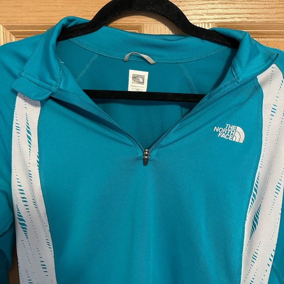 Women's North Face 1/4 Zip Pullover Sweatshirt Jacket - Turquoise Blue - Medium - Picture 4 of 11